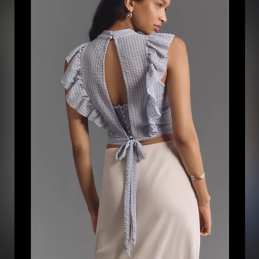 NWT Anthropologie Maeve Crop Ruffle Mesh Top Size XXS